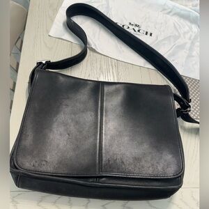 Coach Black Leather Messenger Bag with Adjustable Strap